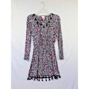 Knox Rose Multi Color Floral Gauzy Long Sleeve Peasant Boho Midi Dress Small